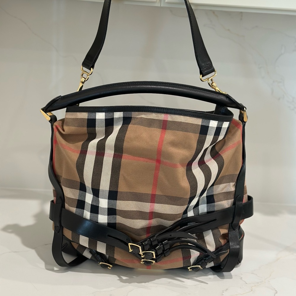 Burberry Bridle Whipstitch House Check Large Gosford Shoulder Hobo Bag
